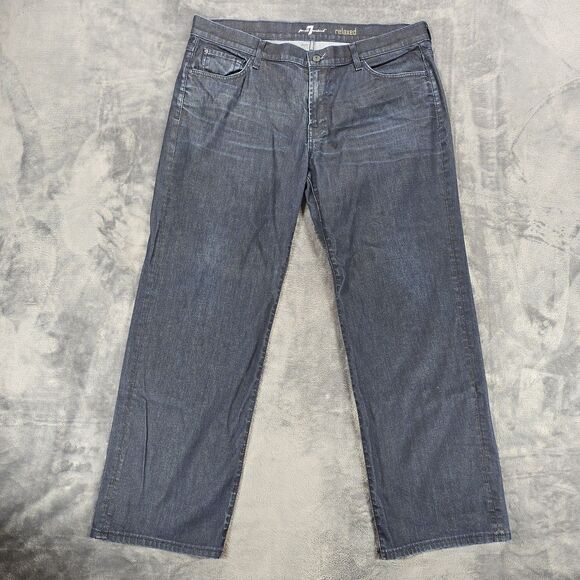 7 For All Mankind Jeans Mens 40x32 Blue Indigo Relaxed Straight USA Denim - Picture 1 of 10